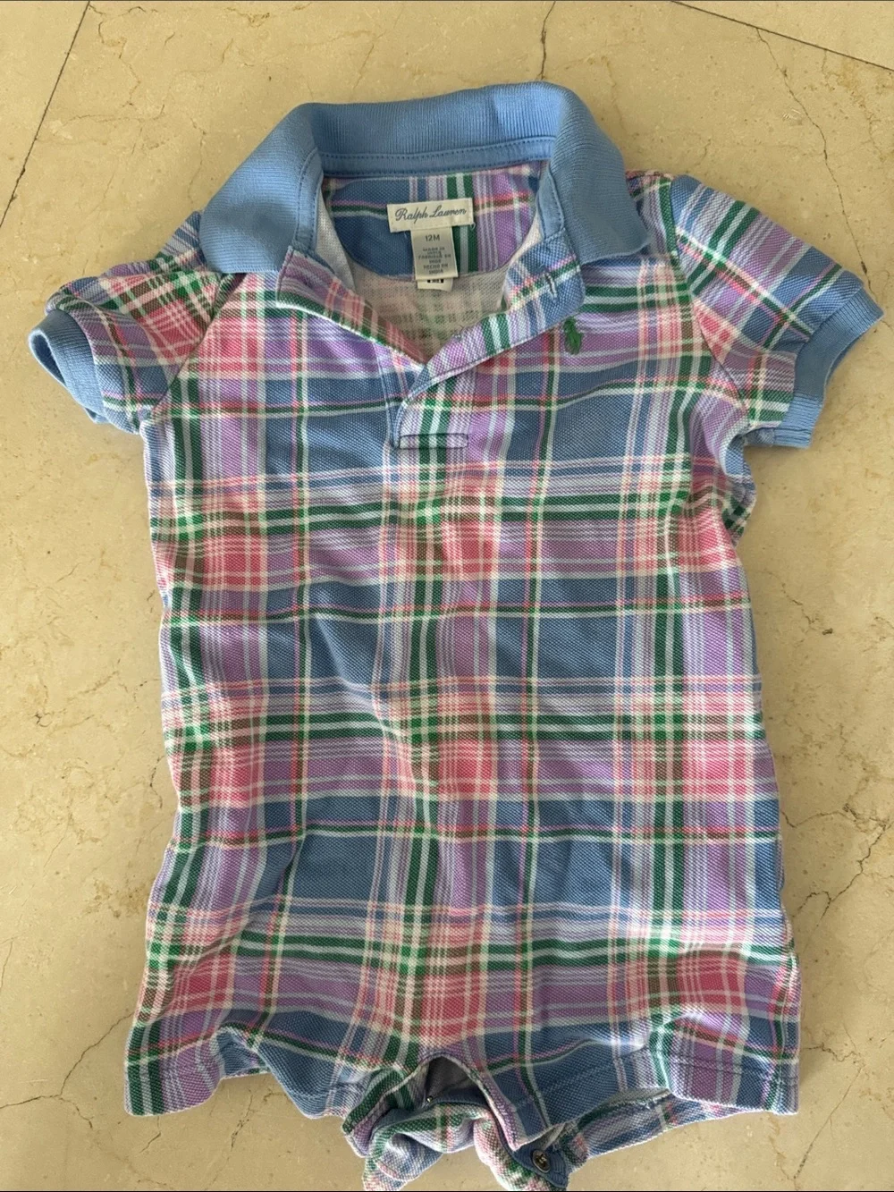 Ralph Lauren Pastel Plaid Polo Romper in Blue, Pink & Green